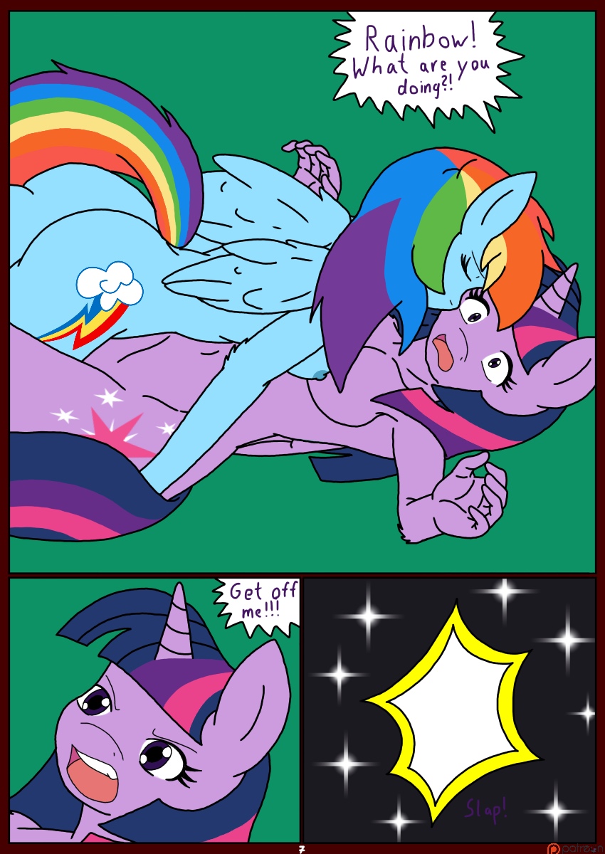 anthro breasts comic duo english_text equine forced friendship_is_magic hi_res horn linedraweer lyndor mammal my_little_pony nipples nude open_mouth pegasus rainbow_dash_(mlp) rape side_boob speech_bubble text tongue twilight_sparkle_(mlp) unicorn wings