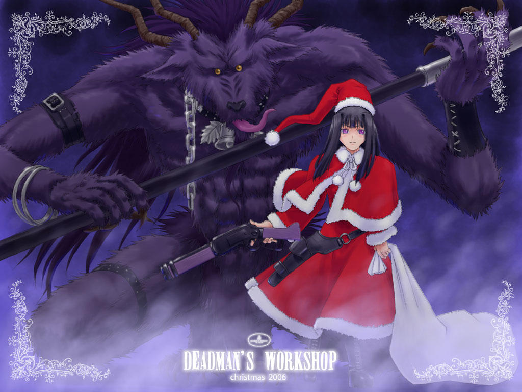 christmas gun hat iga_tomoteru lever_action long_sleeves mare's_leg original rifle santa_costume santa_hat solo wallpaper weapon