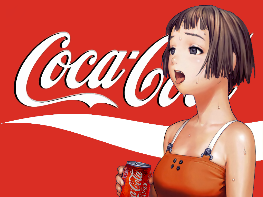 bob_cut can coca-cola copyright_request drink murata_renji parody red_hair solo sweat third-party_edit upper_body wallpaper