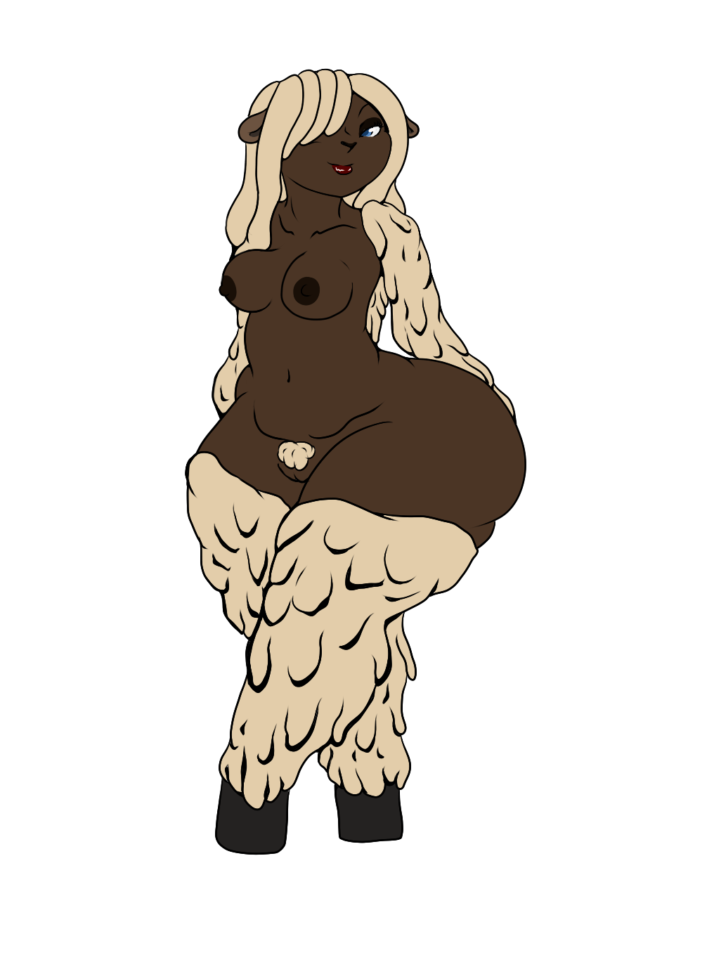 anthro big_butt breasts butt caprine ewe female hooves mammal nude sheep solo takarachan wide_hips wool
