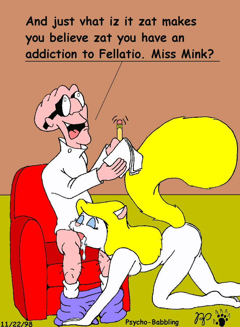 1998 all_fours animaniacs anthro clothed clothing cum cum_in_mouth cum_inside dr._scratchnsniff_(character) fellatio female human human_on_anthro interspecies kthanid male male/female mammal minerva_mink mink mustelid nude oral pants_down partially_clothed penis sex