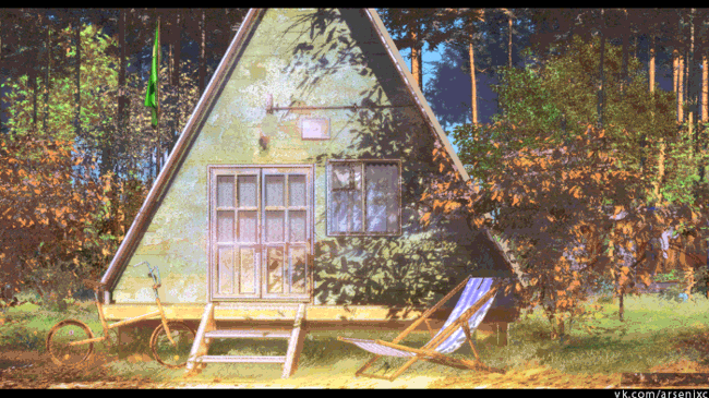 animated_gif arsenixc bicycle building deck_chair everlasting_summer flower ground_vehicle huge_filesize letterboxed no_humans parallax scenery tree watermark web_address