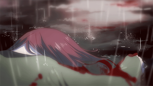 animated animated_gif blood blood_on_face blood_stain bloody_clothes bossmonsterbani brown_hair chara_(undertale) green_shirt lowres lying on_stomach rain reaching_out shirt spoilers undertale