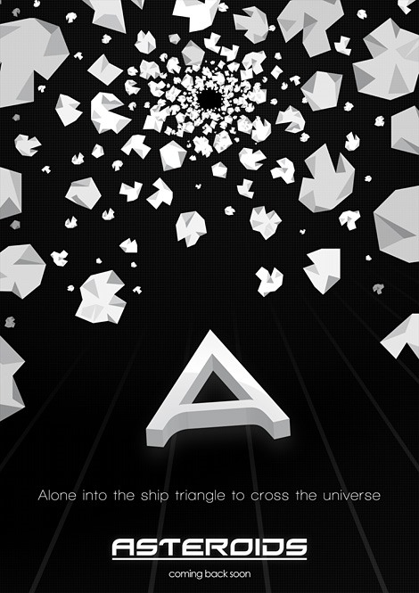 asteroid asteroids_(video_game) black_background monochrome not_furry poster ship simple_background space triangle_(disambiguation) unknown_artist vehicle