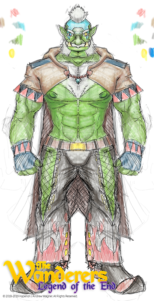 green_skin hair humanoid hyperion male muscular muscular_male nipples orc white_hair