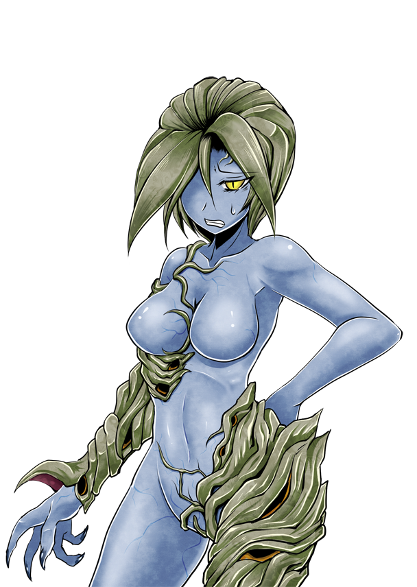 alexia_ashford blue_skin breasts curvy erect_nipples female highres monster_girl resident_evil resident_evil_code_veronica sweat