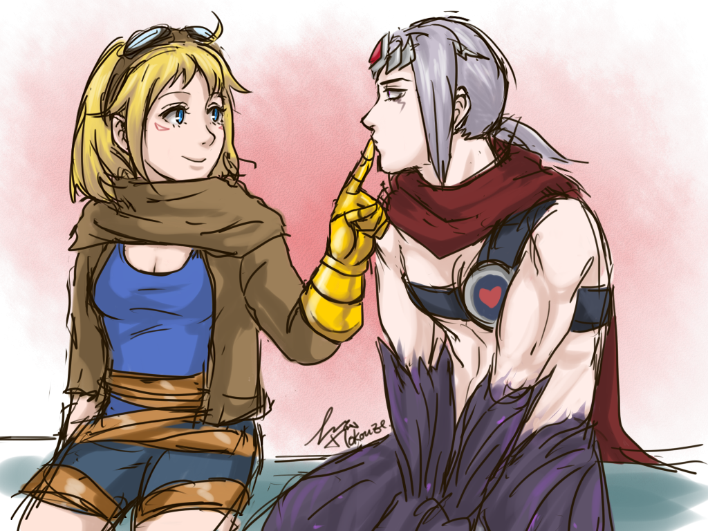 1girl blonde_hair ezreal genderswap genderswap_(mtf) gloves goggles goggles_on_head league_of_legends mokouze short_hair varus