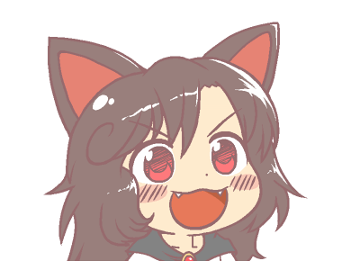 :3 :d animal_ears brown_hair chibi fangs gyate_gyate ikiyouz imaizumi_kagerou lowres open_mouth red_eyes smile solo touhou transparent_background v-shaped_eyebrows wolf_ears