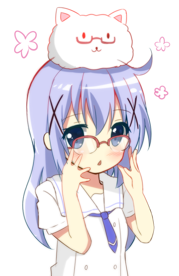 animal bespectacled blue_hair child glasses gochuumon_wa_usagi_desu_ka? kafuu_chino looking_at_viewer tippy_(gochuumon_wa_usagi_desuka?)