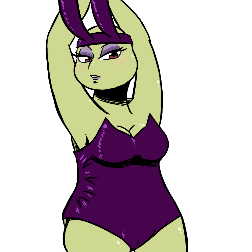 2018 anthro breasts bunny_costume camel_toe cleavage clothed clothing costume crossgender donatello_(tmnt) eyeshadow fake_ears fake_rabbit_ears female inkyfrog lipstick looking_at_viewer makeup raised_arm red_eyes reptile rosy_cheeks scalie shell simple_background solo teenage_mutant_ninja_turtles turtle white_background