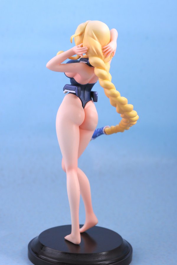 ass back bare_shoulders barefoot blonde_hair breasts female figure kyoukaisenjou_no_horizon large_breasts long_hair mary_stuart one-piece_swimsuit photo swimsuit