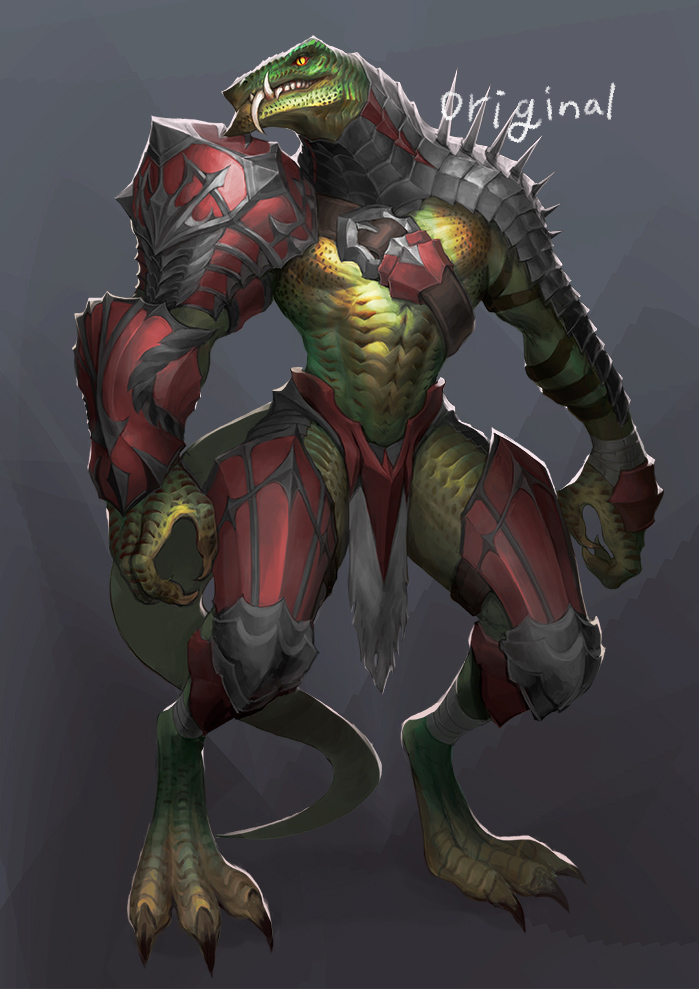 2016 3_toes abs amber_eyes anthro armor baldric barefoot beige_countershading biceps biped brown_spots brown_stripes claws clothed clothing countershade_face countershade_torso countershading cuisse digital_media_(artwork) digitigrade english_text fangs fingers front_view full-length_portrait gorget green_scales green_tail grey_armor grey_background leg_wraps lizard lizardman loincloth looking_away male multicolored_scales muscular muscular_male no_sclera pauldron pecs pmo0908 poleyn portrait red_armor reptile scales scalie shaded sharp_claws sharp_teeth simple_background slit_pupils solo spaulder spikes spots standing stripes tan_scales teeth text toe_claws toes tusks two_tone_scales vambrace wraps wrist_wraps