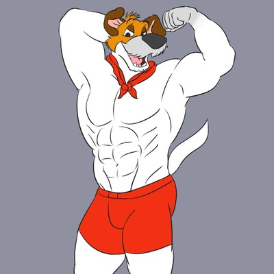 abs anthro biceps daddies: disney dodger doggy_(disambiguation) fur looking_at_viewer male simple_background smile unknown_artist white_fur