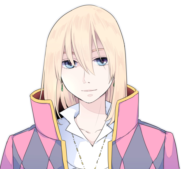 blonde_hair blue_eyes earrings howl_(howl_no_ugoku_shiro) howl_no_ugoku_shiro jewelry kari_(kakko_k) long_hair looking_at_viewer male_focus necklace solo