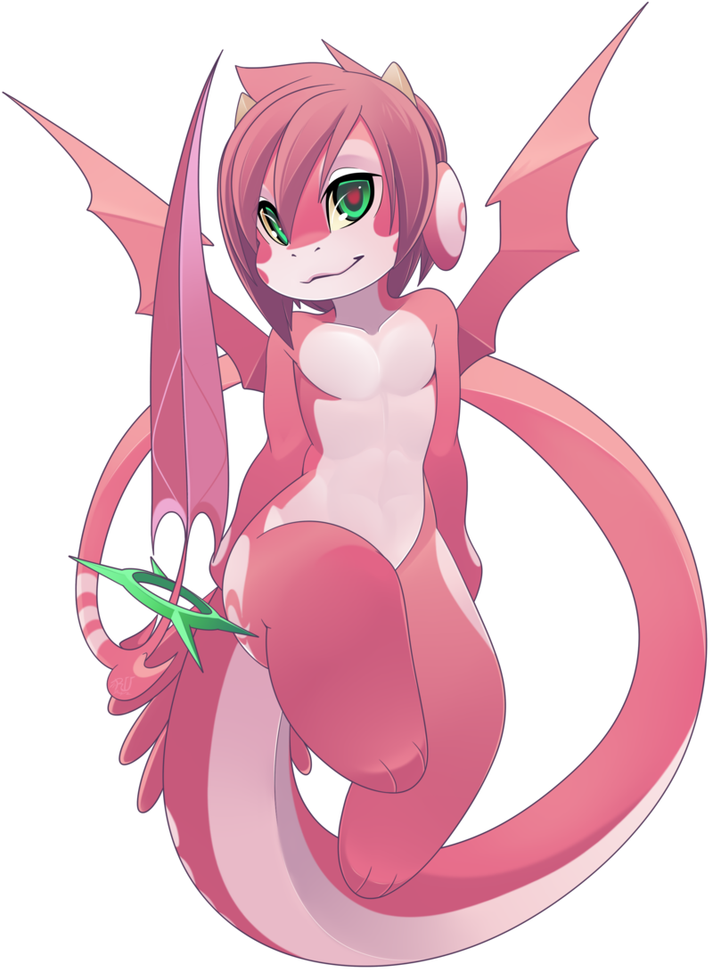 alpha_channel ambiguous_gender anthro cyan_eyes dragon hair horn looking_at_viewer nude pink_hair ru_(rudragon) rudragon simple_background smile transparent_background wings yellow_sclera