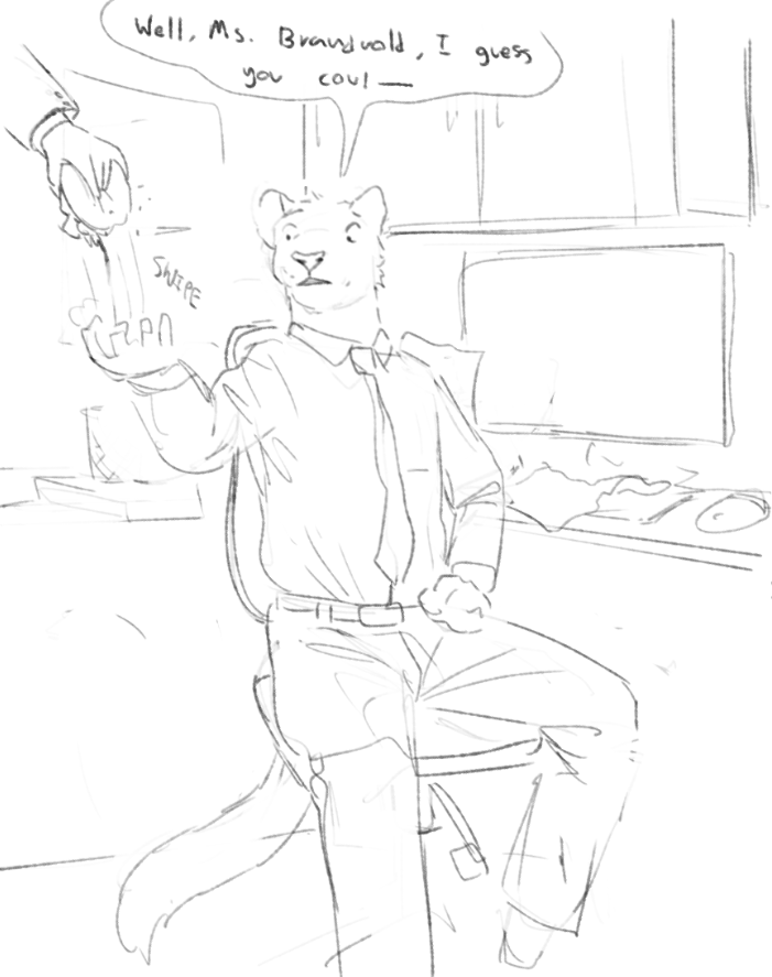 2022 anthro bottomwear burger cettus chair clothed clothing computer computer_keyboard computer_mouse cougar dialogue dress_shirt duo electronics english_text felid feline food fully_clothed furniture holding_burger holding_food holding_object male mammal necktie office_chair on_chair pants shirt sitting sitting_on_chair sketch snatching tail text topwear