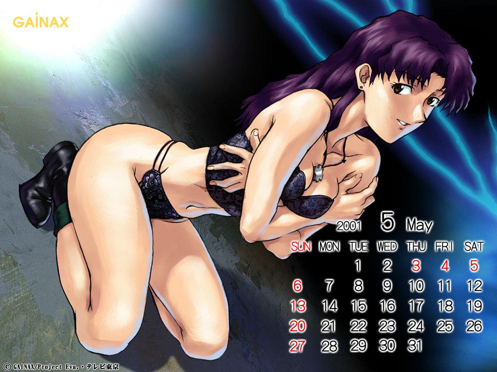 1girl 2001 bare_shoulders black_footwear black_panties boots bra breasts bustier calendar_(medium) cleavage cross cross_necklace crossed_arms dutch_angle earrings from_side full_body gainax grey_eyes half-closed_eyes highleg highleg_panties jewelry katsuragi_misato kneeling lace lace-trimmed_panties lace_trim leaning_forward lingerie long_hair looking_at_viewer medium_breasts naughty_face navel necklace neon_genesis_evangelion official_art panties purple_hair seiza sitting smile solo strapless string_panties suzuki_shunji underwear underwear_only