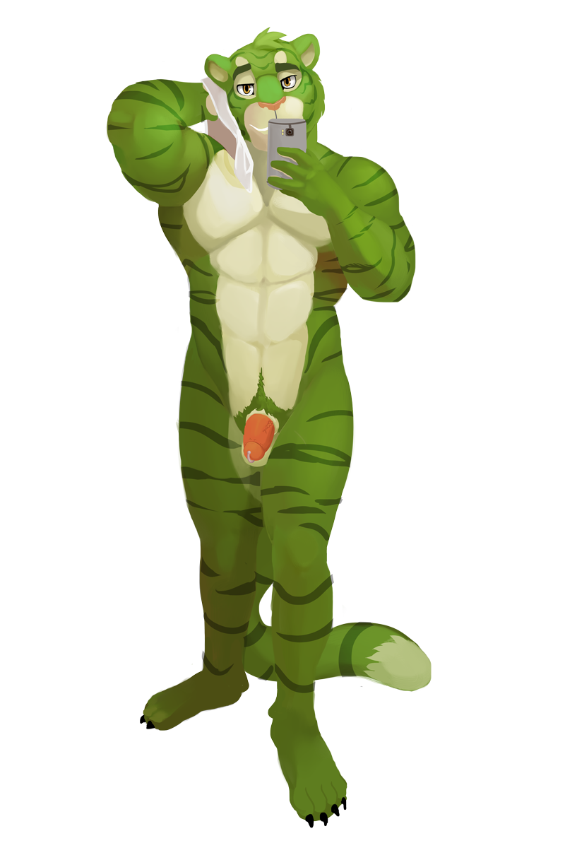 alec_trieg feline green_body male mammal monchi nude penis piercing selfie solo tiger