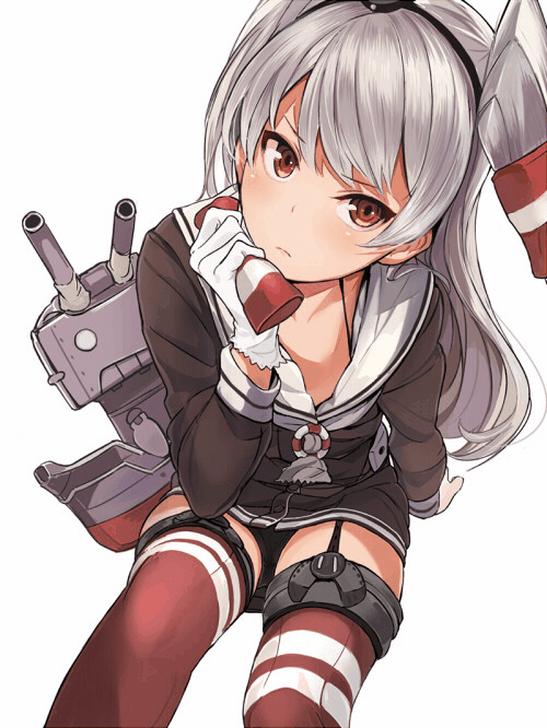 akaitera amatsukaze_(kantai_collection) animated animated_gif black_panties blinking brown_eyes female kantai_collection long_hair looking_at_viewer looking_to_the_side panties pantyshot rensouhou-kun simple_background solo thighhighs twintails ugoira underwear white_background