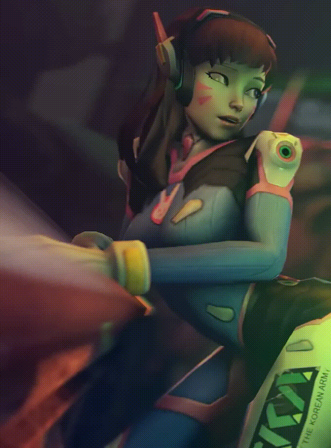 1girl 3d animated animated_gif blizzard_(company) d.va_(overwatch) looking_back overwatch source_request