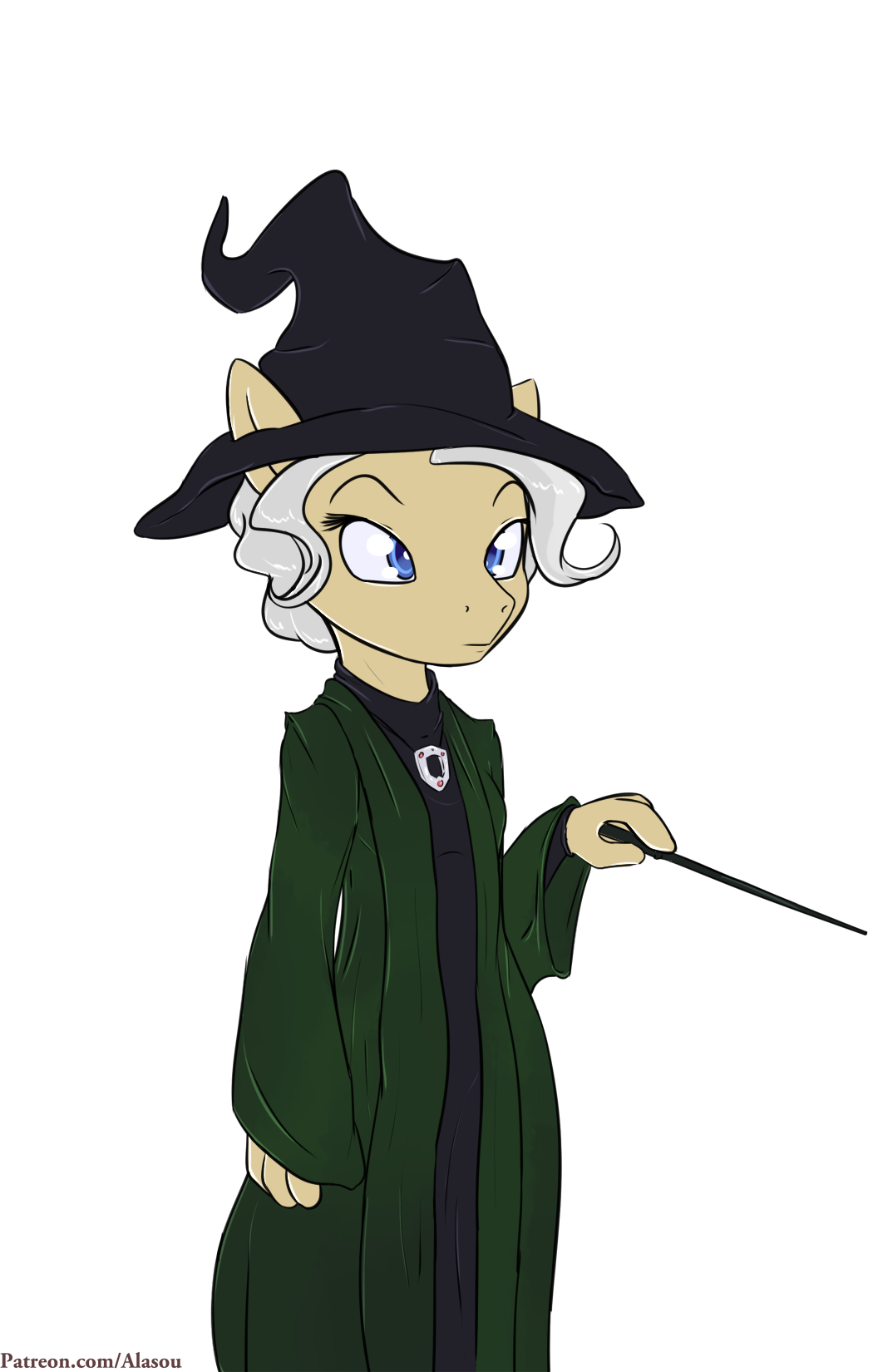 2016 alasou alpha_channel anthro anthrofied blue_eyes clothed clothing crossover earth_pony equine eyelashes female friendship_is_magic grey_hair hair harry_potter hat hi_res holding_object horse mammal mayor_mare_(mlp) my_little_pony pony simple_background solo transparent_background wand