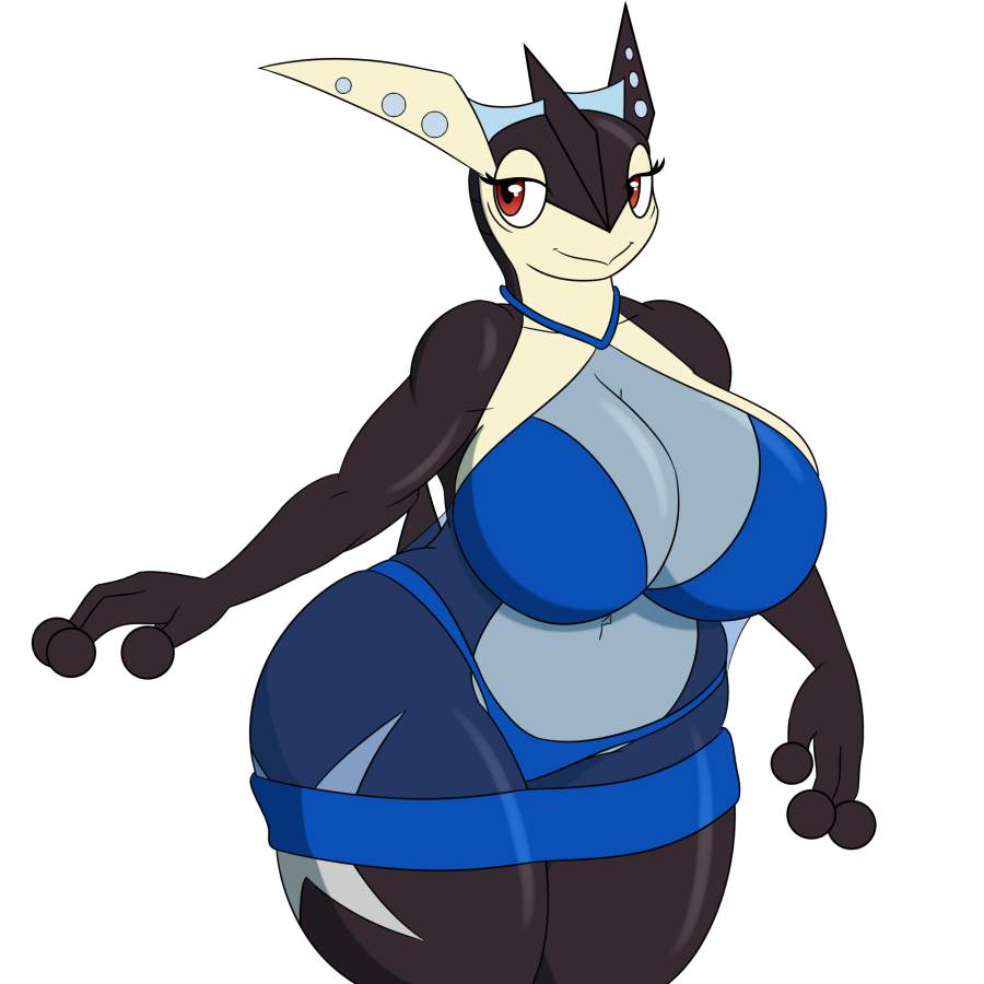 2016 alternate_color amphibian anthro anthrofied big_breasts bikini black_skin blue_skin bra breasts cleavage clothed clothing fan_character female frog greninja half-closed_eyes hikaru_shio huge_breasts navel nightgown nintendo pok&eacute;mon pok&eacute;morph red_eyes shiny_pok&eacute;mon simple_background skimpy smile solo swimsuit thick_thighs translucent transparent_clothing underwear video_games voluptuous white_background wide_hips xehta13