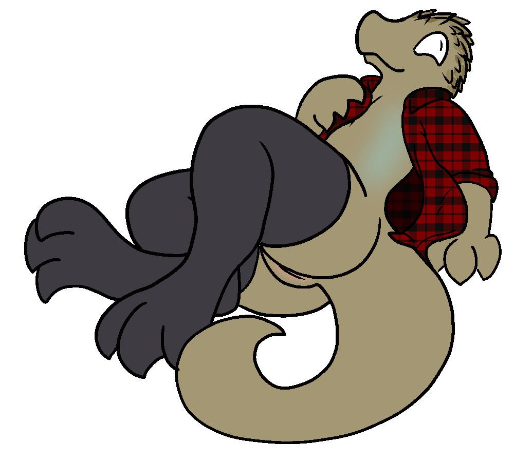 2015 2016 anthro clothed clothing female flannel legwear lizard nude partially_clothed pussy reptile scalie simple_background smile solo stockings trout_(artist) trout_(character)