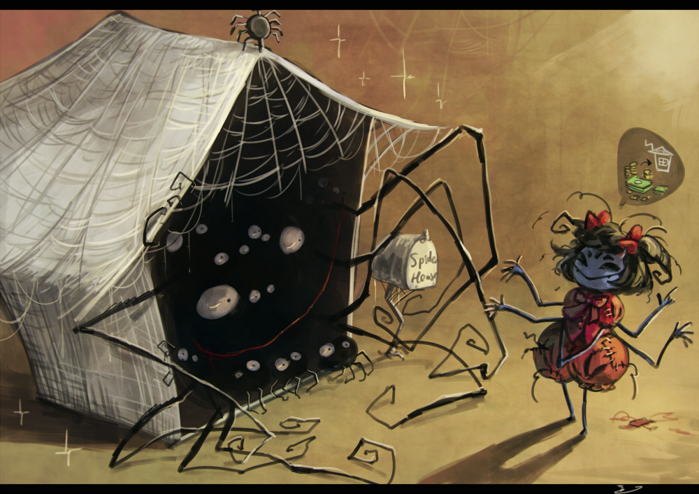 black_hair bow bowtie bug commentary cup extra_eyes fangs insect_girl koto_inari letterboxed mailbox_(incoming_mail) muffet multiple_arms puffy_pants purple_skin red_bow red_neckwear ribbon silk smile spider spider_girl spider_web spoken_money spoken_object teacup teapot undertale