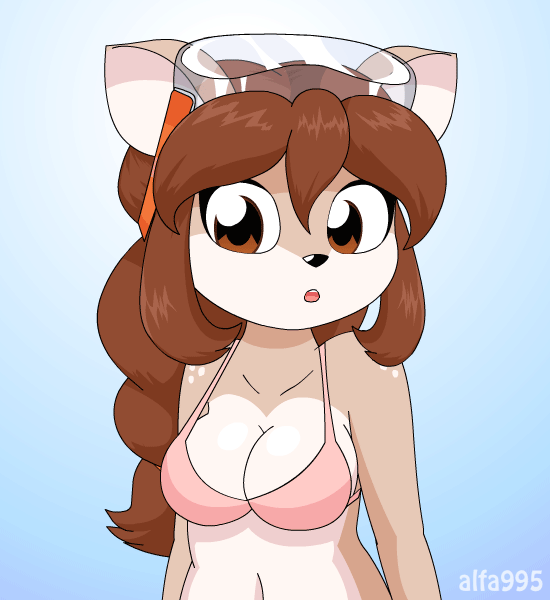 2016 alfa995 animated anthro areola black_nose blinking blush bra bra_lift breasts brown_eyes brown_fur brown_hair cervine clothing clothing_lift cute deer eyewear female fur goggles hair half-closed_eyes long_hair looking_at_viewer mammal mostly_nude nipples open_mouth simple_background smile solo standing swimsuit tan_fur tongue tongue_out underwear white_fur