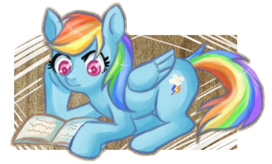 blue_feathers book cepto_(artist) cutie_mark equine feathered_wings feathers female feral friendship_is_magic fur hair horse mammal multicolored_hair my_little_pony pegasus pony rainbow_dash_(mlp) rainbow_hair reading solo wings