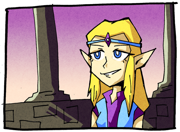 blonde_hair blue_eyes gradient gradient_background pointy_ears princess_zelda setz smug solo the_legend_of_zelda the_legend_of_zelda_(cd-i) zelda:_the_wand_of_gamelon