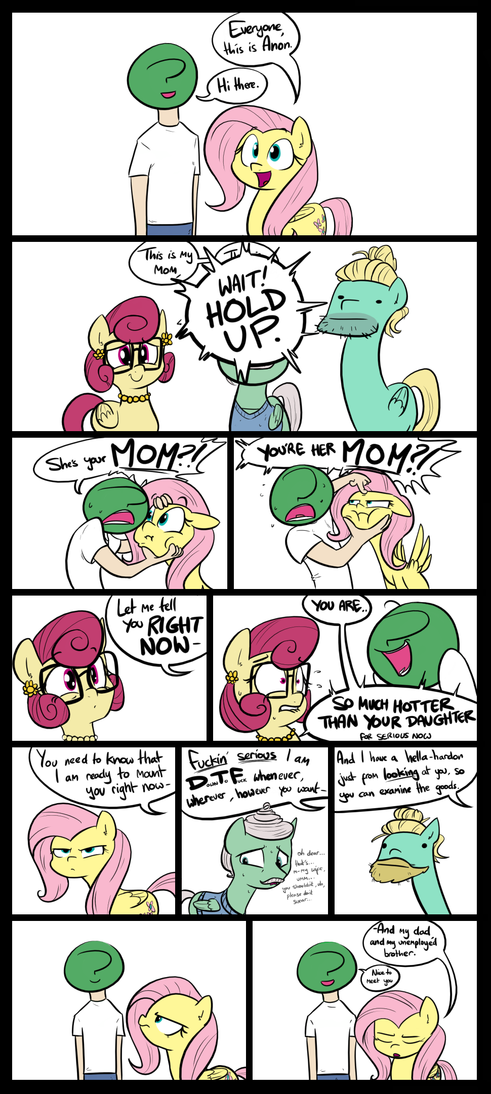 ! ? ?! anon biting_lip blonde_hair comic cutie_mark dialogue ear_piercing english_text equine eyewear female fluttershy_(mlp) friendship_is_magic glasses group hair human jewelry looking_at_viewer male mammal mr_shy_(mlp) mrs_shy_(mlp) my_little_pony necklace pegasus piercing pink_hair red_hair shoutingisfun smile sweat text unimpressed wings yelling zephyr_breeze_(mlp)
