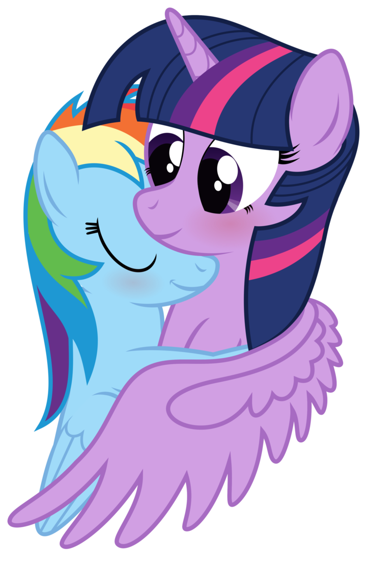 blue_feathers donparpan_(artist) duo equine eyes_closed feathered_wings feathers female feral friendship_is_magic fur hair horn horse mammal multicolored_hair my_little_pony pegasus pony purple_eyes rainbow_dash_(mlp) rainbow_hair twilight_sparkle_(mlp) winged_unicorn wings