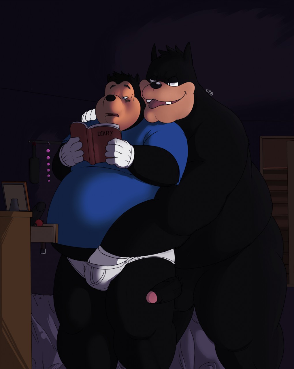 anthro balls cat cheezypb clothing disney duo father father_and_son feline goof_troop grope hand_in_underwear incest male male/male mammal overweight parent penis peter_pete_sr. pj_(goof_troop) son underwear