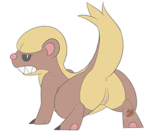 2016 alpha_channel ambiguous_gender anidra annoyed brown_fur butt claws digital_media_(artwork) female feral fur looking_at_viewer low_res mammal mustelid nintendo pok&eacute;mon presenting pussy raised_tail sharp_teeth simple_background solo teeth transparent_background video_games yungoos