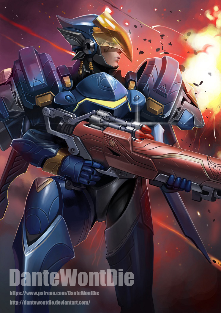 armor armored_boots artist_name banned_artist bodysuit boots braid brown_eyes brown_hair brown_lipstick closed_mouth dark_skin explosion eye_of_horus facial_mark facial_tattoo gauntlets greaves gun hair_tubes helmet holding holding_gun holding_weapon jetpack lips lipstick makeup missile missile_pod overwatch pauldrons pharah_(overwatch) power_armor power_suit rocket rocket_launcher shoulder_pads side_braids sidelocks solo tattoo thrusters turtleneck watermark weapon web_address yinan_cui