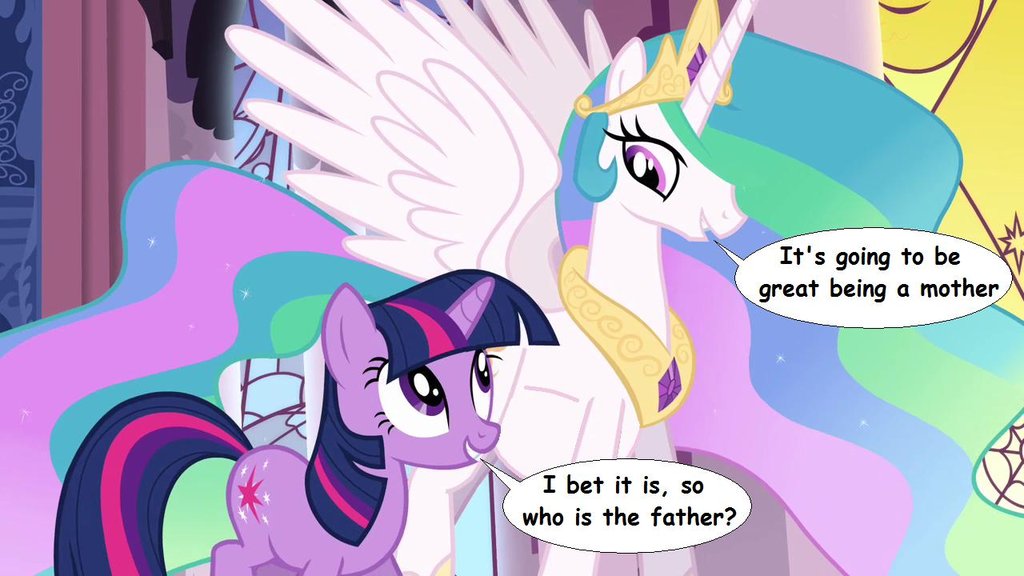 cutie_mark equine feathered_wings feathers female friendship_is_magic horn invalid_color mammal mane my_little_pony pregnant princess_celestia_(mlp) purple_eyes speech_bubble twilight_sparkle_(mlp) unicorn winged_unicorn wings