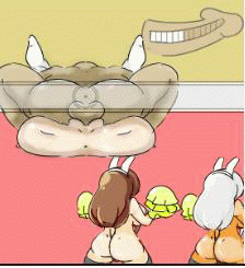 4girls animated animated_gif anus ass blonde_hair breasts long_hair lowres mating_press multiple_girls parody penis pussy sex shiny shiny_hair shiny_skin testicles uncensored youmeituzaki