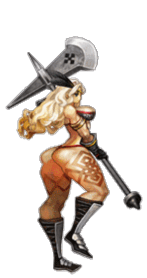 1girl amazon amazon_(dragon's_crown) animated animated_gif ass ass_shake axe bikini blonde_hair body_markings boots bouncing_breasts breasts dragon's_crown feather female gloves hips holding holding_weapon large_breasts long_boots long_hair muscles simple_background solo thick_thighs thighs transparent_background vanillaware walking weapon wide_hips