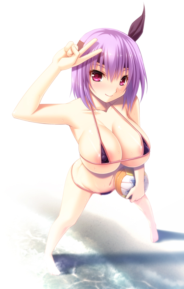 1girl ayane_(doa) breasts dead_or_alive dead_or_alive_xtreme_beach_volleyball large_breasts purple_hair smile solo volleyball