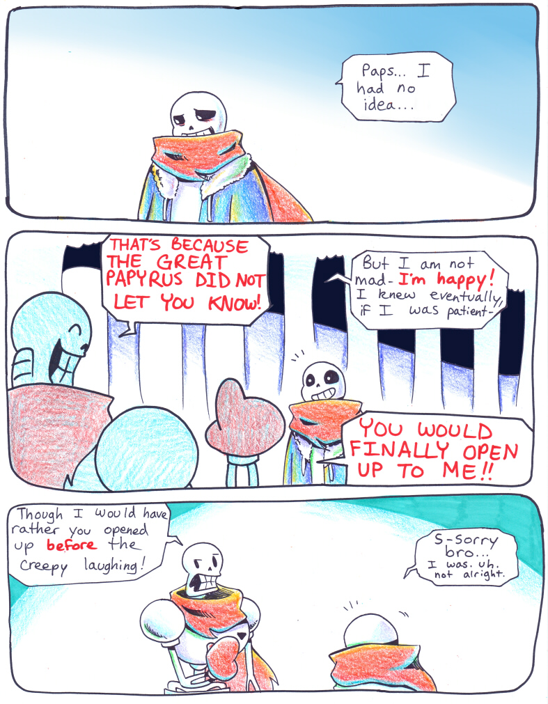 2016 aftertale animated_skeleton bone clothing comic dialogue english_text gloves loverofpiggies male papyrus_(undertale) sans_(undertale) scarf skeleton text tree undead undertale video_games