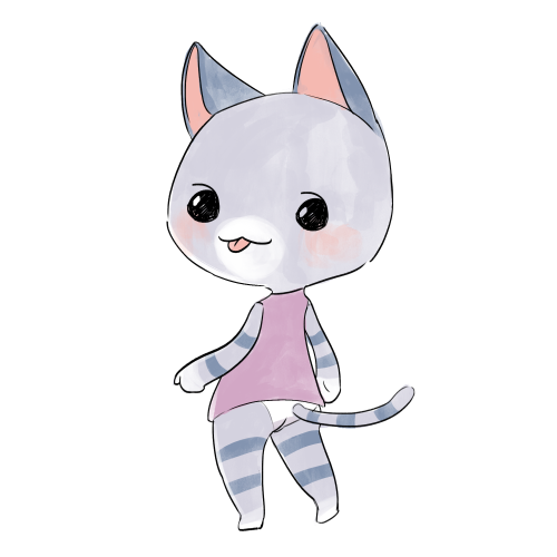 animal_crossing blush cat clothing cub cute feline female fur grey_fur lolly_(animal_crossing) mammal nintendo shirt sirdooblie solo standing tongue tongue_out video_games young