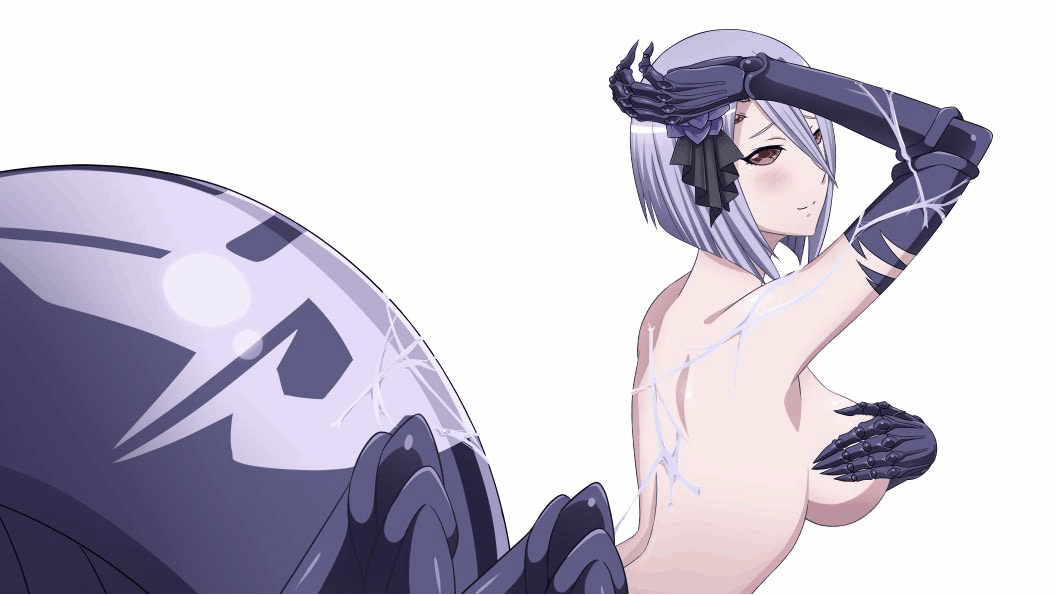 1girl animated animated_gif blush bouncing_breasts breasts extra_eyes large_breasts monster_girl monster_musume_no_iru_nichijou nude rachnera_arachnera red_eyes short_hair solo spider_girl web