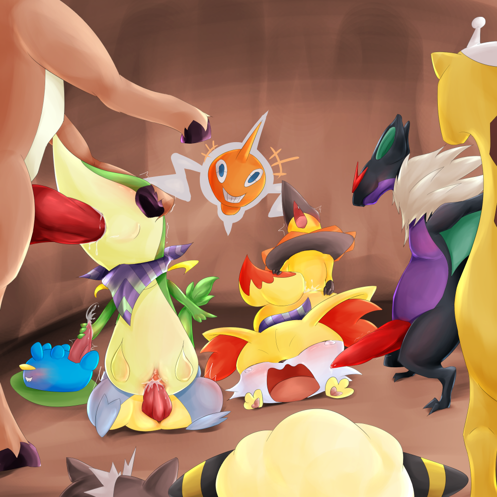 2015 ascot blush brown_fur canine caprine clitoris cum cum_in_pussy cum_inside eyes_closed female fennekin feral fur girafarig green_scales group helioptile hooves inside interspecies lotad male male/female mammal mareep membranous_wings minami_juuji nintendo noivern open_mouth oral penetration penis pok&eacute;mon pok&eacute;mon_mystery_dungeon pussy red_fur reptile rotom scales scalie smile snake snivy stantler teeth upside_down vaginal vaginal_penetration video_games white_fur wings yellow_fur yellow_scales