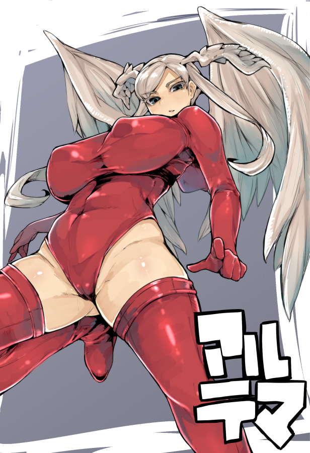 ass boots breasts cameltoe character_name covered_navel covered_nipples final_fantasy final_fantasy_tactics grey_eyes head_wings huge_breasts kamaboko_(ossann0125) leotard long_hair looking_at_viewer md5_mismatch red_legwear red_leotard silver_hair solo thigh_boots thighhighs ultima_(fft) wings