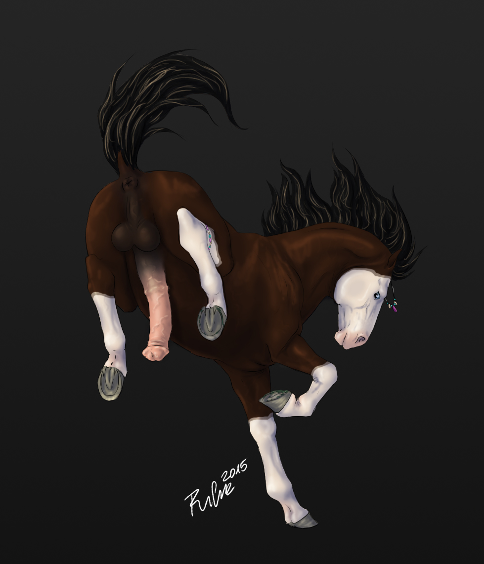 2015 anatomically_correct anatomically_correct_anus anatomically_correct_penis animal_genitalia animal_penis anus backsack balls black_background blue_eyes brown_fur digital_media_(artwork) dock equine equine_penis erection feral fur hooves horse male mammal mane medial_ring multicolored_fur penis perineum puffy_anus quadruped raised_tail rufciu signature simple_background solo two_tone_fur underhoof vein veiny_penis white_fur