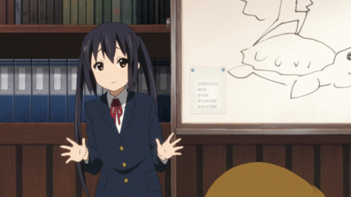animated animated_gif black_hair blazer jacket k-on! lowres multiple_girls nakano_azusa outstretched_hand rejection ton-chan turtle twintails