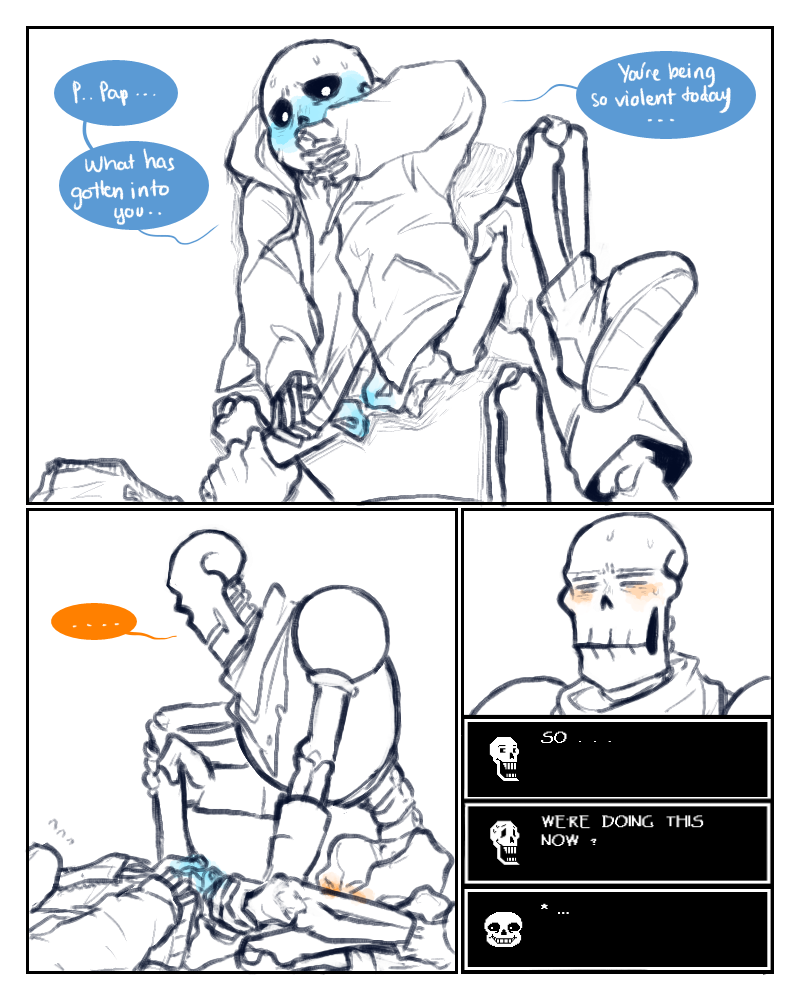 ... animated_skeleton blush bone clothing comic dialogue eli-sin-g_(artist) english_text fontcest half-naked imminent_sex male male/male papyrus_(undertale) sans_(undertale) skeleton sweat text undead undertale video_games