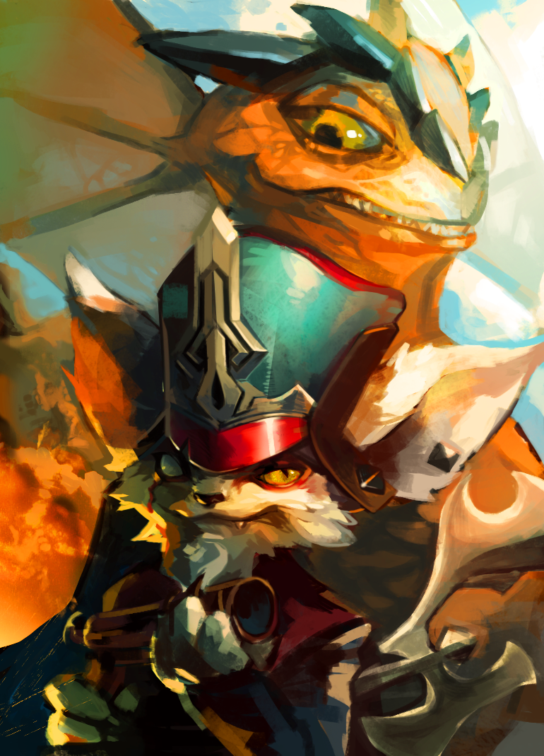 aiming anthro black_nose blink duo ear_frills fangs feral frill fur furgonomics gun halberd hat kled league_of_legends looking_down male melee_weapon pointing polearm ranged_weapon reptile rifle scalie scar sharp_teeth skaarl slit_pupils teeth video_games weapon white_fur yellow_eyes yordle 팀미