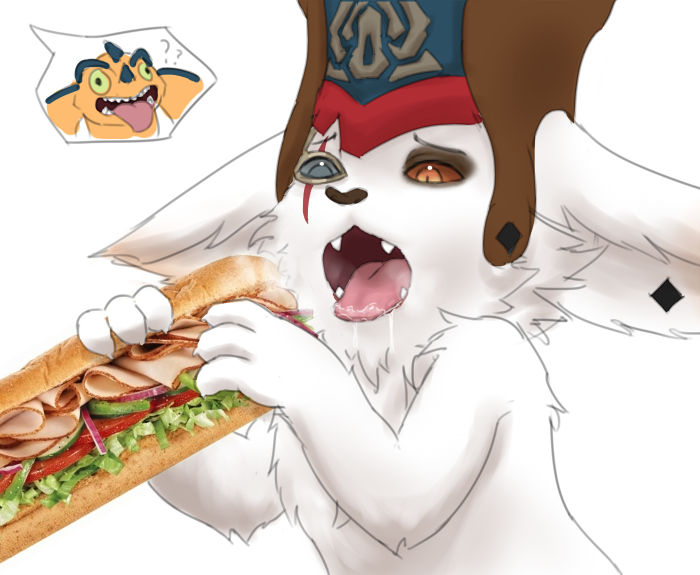 ? barrierfield fur hat heterochromia kled league_of_legends mammal open_mouth reptile saliva sandwich_(disambiguation) scales scalie simple_background skaarl surprise teeth tongue tongue_out video_games white_background white_fur yordle